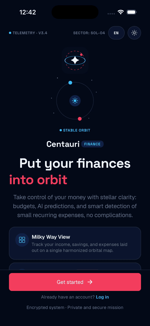 Centauri welcome screen