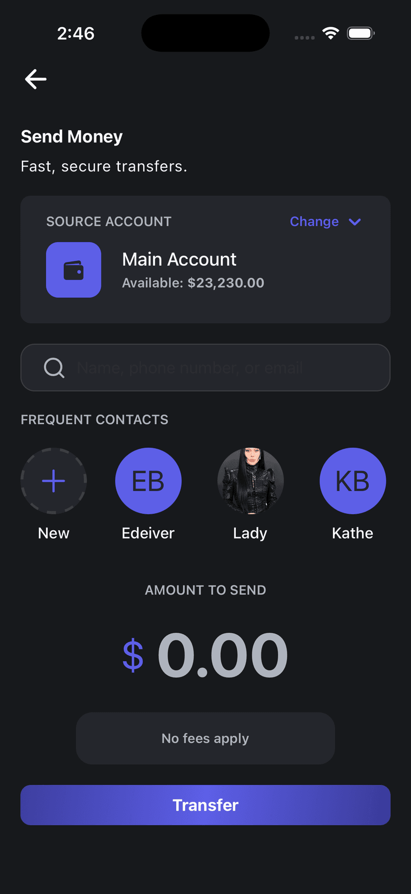 Pásame send money, dark mode